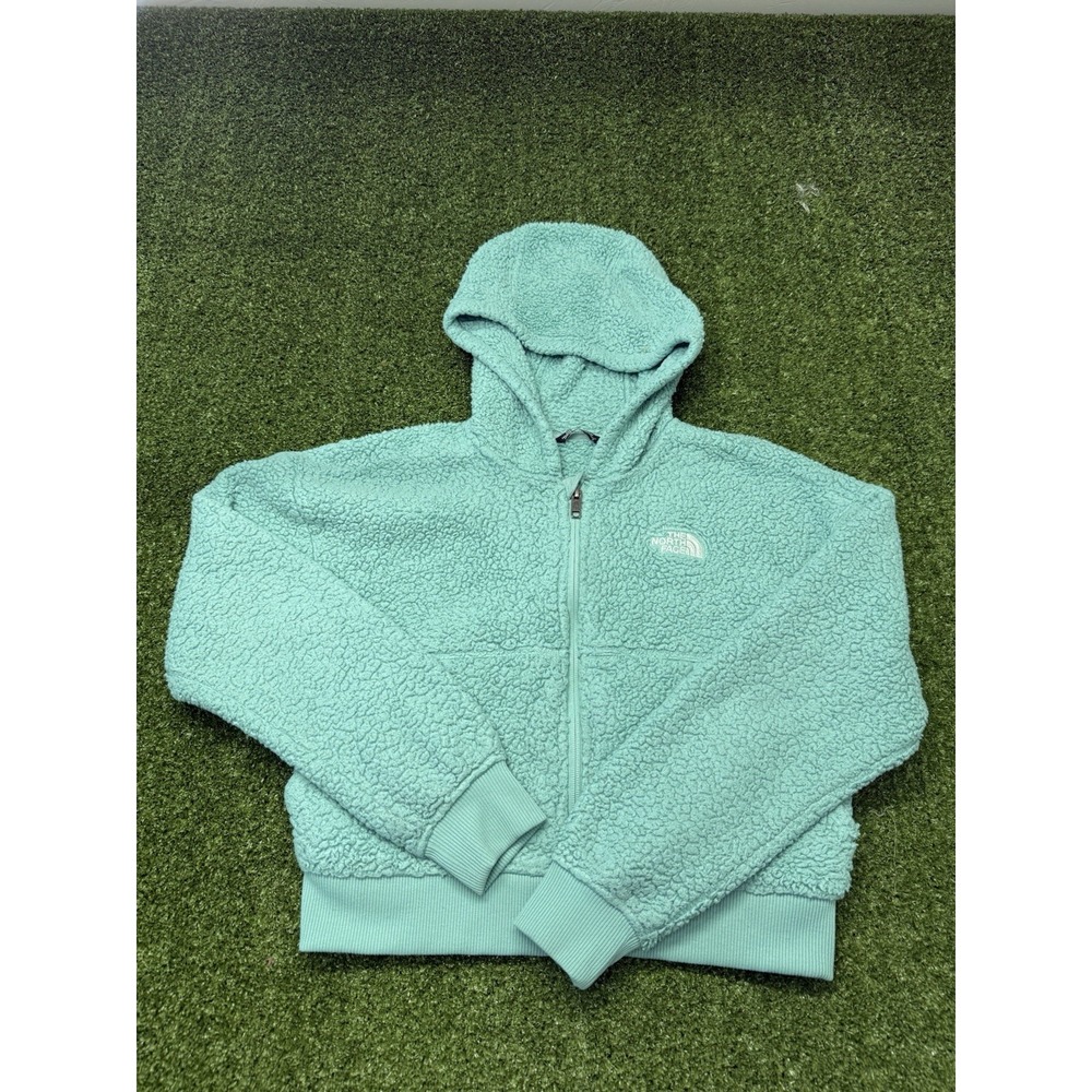 The North Face Girls Sherpa Fleece Hoodie Teal Green Size L/12 - Picture 2 of 5